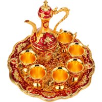 Turkish Tea Set Vintage Turkish Coffee Set with Pot Tray 6 Cup Multifunctional Decorative Teapot Kit for Home Living Room Bar