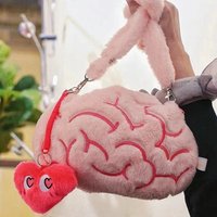 Y2K Cute Pink Love Brain Plush Shoulder Bags Funny Crossbody Bags Fashion Design Purse Cool Interesting Moving Ears Handbags Set