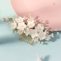 White Flower Hair Combs Handmade Pearl Hairpins Side Clips for Bride Wedding Hair Jewelry Women Girls Party Elegant Headpieces