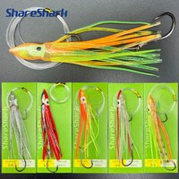 ShareShark 5pcs/bag Luminous Octopus Bait Sea Fishing Set Double Hook Squid Lure with Ready-Made Line Binding for Night Fishing