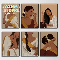 South Asian Culture Brown Girl Indian Desi Tamil Hindu Woman Poster Print Canvas Painting Wall Art Pictures for Room Home Dec