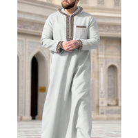 Moroccan Muslim Clothing Men's Hooded Robe Luxury Men's Embroidered Long Sleeve Abaya Middle East Juba Tobe Robe