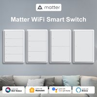 Manhot Matter WiFi Smart Wall Light Switch 1 2 3 4 Gangs with Neutral Wire Push Physical Light Switches work with Homekit App