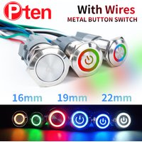 16 19 22mm tri-color R/G/B LED With Wire Waterproof Metal Push Button Switch LED Ring/Power Momentary Latching 1NO1NC