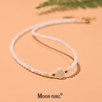 Mother of Pearl Initial Choker 3MM Natural Shell Beads Necklace for Women 26 Letters Stainless Steel Jewelry MOON GIRL Design