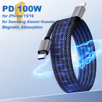 65W Magnetic Suction Anti Winding USB C Fast Charging Cable for iPhone 15 16 Xiaomi Samsung Type C Data Charge Cable