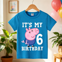 Peppas Pig Cotton T-Shirt George Pig Cartoon Anime Figure Printed Digital 1-9 Tops Summer Fashion Birthday Party Clothes Gift