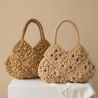 Straw Three-dimensional Floral Handbag Stylish Large-capacity Hand-woven Tote Bag Exquisite Floral Summer Vacation Beach Bag
