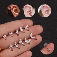 1 PC Exquisite Small Flower Moon Star CZ Tragus Daith Helix Rook Piercing Earrings Jewelry Helix Cartilage Studs Rook Piercing