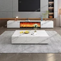Italian Fireplace Slate TV Stands Embedded Simulation Flame Electronic Fireplace Storage TV Cabinet Luxury Living Room Furniture