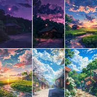 Frameless,DIY Full Diamond Painting Sunset Village Mosaic Adult Dot Diamond Cross Stitch Set Living Room Bedroom Decorative Pain