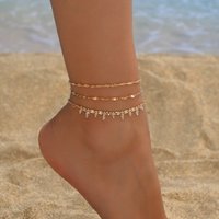 3PCS Layered Stackable Artificial Crystal Tassel Anklet Set Gold Dainty Elegant Summer Beach Vacation Jewelry for Women