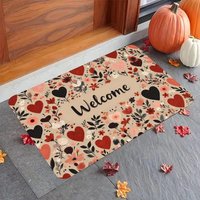VIKAMA Romantic Heart Floral Welcome Mat Durable Non-Slip Doormat for Front Door Porch Housewarming Gift
