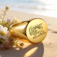 Dawapara Persian Lion and Sun Finger Ring for Men Women Laser Engraved Rings Stainless Steel Jewelry Iran Travel Gifts