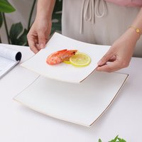 White Gold Ceramic Plate Square Tableware Western Steak Salad Tray Main Course Decorative Tableware Household Tray