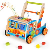 Wooden Baby Walker with Wheels Music Xylophone Baby Activity Center Learning Push Walker for Toddlers Wood Percussion Toy