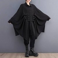#0110 Black Green Irregular Shirt Women Batwing Sleeve Loose Long Streetwear Hip Hop Womens Tops And Blouses Folds Korean Style