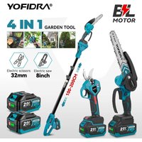 YOFIDRA Scie à perche télescopique sans balais 4 en 1, tronçonneuse 8 pouces, sécateur 32 mm, outil de taille d'arbres de jardin pour batterie Makita