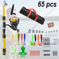 65pcs Beginner Fishing Rod Reel Combo Telescopic Fishing Pole Set with Lures Hooks Line Bag Complete Starter Kit for Freshwater
