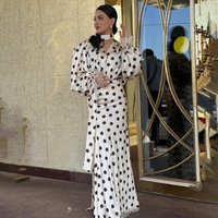Vintage Polka Dot 2 Piece Set Women Elegant V Neck Lantern Sleeve Top and High Waist Maxi Skirt Suits Dress Luxury Outfits 2026