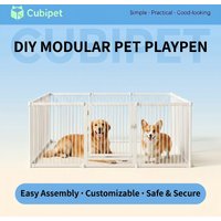 Dog Playpen White Metal Pet Fence with Door Indoor Puppy Fence Anti Slip Feet DIY Pet Enclosure for Small Medium Dogs