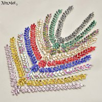 1Pc Pretty Multicolor Glass Diamond Leaf Trims for Belt Rhinestone Horse Eye Chain Applique Sew on Neckline Wedding Dress Craft