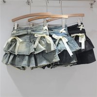 Denim Cake Skirts Women Short Skirt A Line High Waist Slim Fit Elegant Splice Y2k Streetwear Work Bow Sweet 2026 Summer