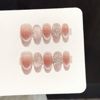 10PCS Oval Handmade Press On Nails,Ice-Clear Cat's Eye 3D Carved Spring/Summer,Suitable For Festivals Parties And Daily Wear.
