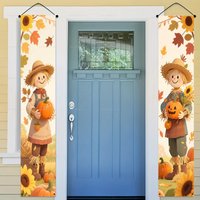 Autumn Pumpkins Maple Leaf Banners Thanksgiving Decorations Couplets Porch Welcome Sign Indoor Outdoor Wall Hanging Banners