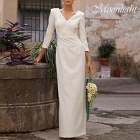 Modern O-Neck Sheath Wedding Dress Women Long Sleeves Buttons Open Back Floor-Length Bridal Gown Vestidos De Novia Customized