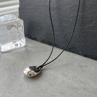 Simple Silver Color Necklace, Metal Bean-shaped Pendant, Black Rope Long Clavicle Chain Charms Jewelry Gifts