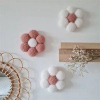 Ins Boho Handmade Macrame Daisy Flower Pompom Pink Wall Decor Nordic Yarn Sticker for Kids Room Nursery Ornament Photo Props