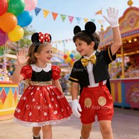 Boys and Girls Summer Dress Up Toddler Cartoon Mouse Cosplay Costume Baby Clothes Sets for Children Summer Suit with Accessory