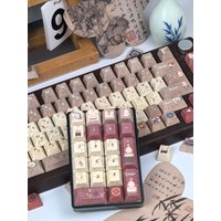 Hanji Retro Keycaps Korean Light Brown 136 Keys Cherry Pbt Ansi / Iso Layout Korean Ancient Paper Style Hangul Keycaps