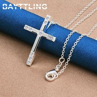 Original 925 Sterling Silver 16-30 Inches Fine Cross Zircon Necklace For Women Men Fashion Wedding Gift Jewelry Accessories