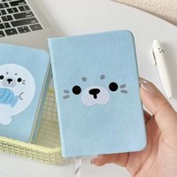 New Cartoon Seals Kawaii Notebook Soft School Supplies Blue Cute Animal Diary Book Leather Daily Planner Ribbon Kids Stationery
