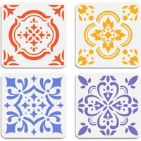 4Pcs Tile Stencils for Painting Floor DIY Crafts Reusable Plastic Stencils for Painting on Wood Wall Fabric Canvas Furniture