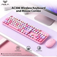 AULA AC306 2.4G Wireless Keyboard Mouse Combo, Retro 104 Keys Ergonomic Keyboard for PC Laptop Desktop Office
