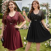 ROSEGAL Plus Size Stars Print Buckle Button Pockets Ruched Butterfly Sleeves Dress Deep Blue Women Casual Square Collar Dresses