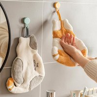 1Pc Cute Cat Hanging Towel Kitchen Hand Towel Bathroom Soft Absorbent Handkerchief Wipe Towel Cartoon Kids Towels