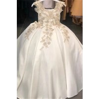 Customized Flower Girl Dress For Wedding Appliques Satin Sleeveless Floor Length Elegant Kids Birthday First Communion Gown