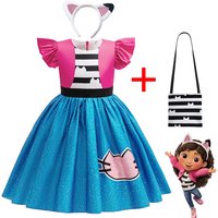 Gabby's Dollhouse Clothes girls Gabby Cat Dress Girls Cute Casual Dresses & Headband Children Kids Flying Sleeve Princess Dress