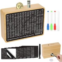 1Pc Wooden Money Saving Challenge Box with Reusable Labels & Coin Pouch, Portable Cash Storage Box for Home Use