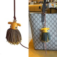 Cute Spirit Bag Charm PU Leather Tassel Pendant Kawaii Ghost Keychain Accessory For Tote Handbag Backpack Decoration Gift Women