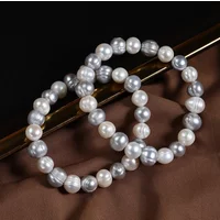 9mm Big Irregular Baroque Natural Pearl Bracelet for Women Jewelry Elegant Real White Grey Freshwater Pearls Beaded Bracelets