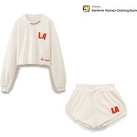 Comfy Lady Short Sets Women 2 Piece Outfits Letter Embroidery Crop Top & Shorts Two Piece Set Casual Vacation Outfits Woman 2024