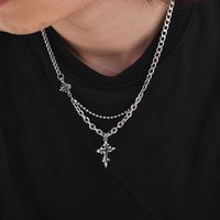 Hip Hop Cross Necklace for Men Boys,Fused Irregular 4-point Star Pendant with Splicing Collar,Cool Trendy Jewelry Gifts