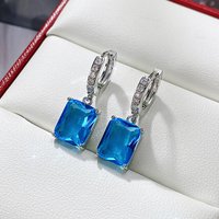 Bulk Blue Yellow Pink Green Rectangle Stone Pendant Earrings For Women Silver Color White Zircon Wedding Drop Earring Jewelry CZ