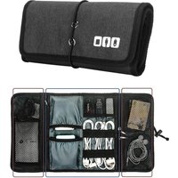Electronic Organizer Cord Pouch, Travel Cable Charger Phone Accessories Bag Organizer Roll up Tech Carrying Case for USB Cables