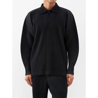 Miyake Pleated Men Polo Shirt Long-sleeved Lapel T Shirt Full Sleeves Breathable Casual Polo